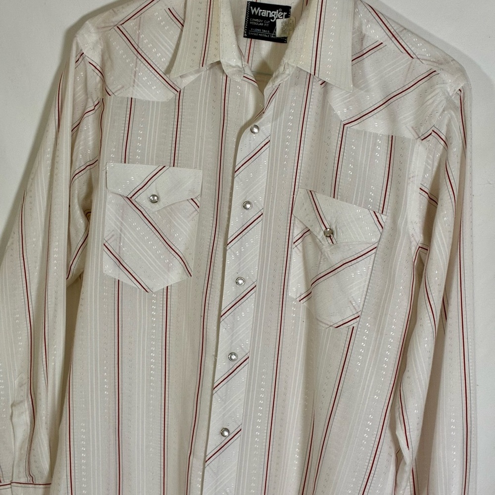 Vintage Wrangler Men's‎ Western Ranch Striped Button Down Ling Sleeve Shirt